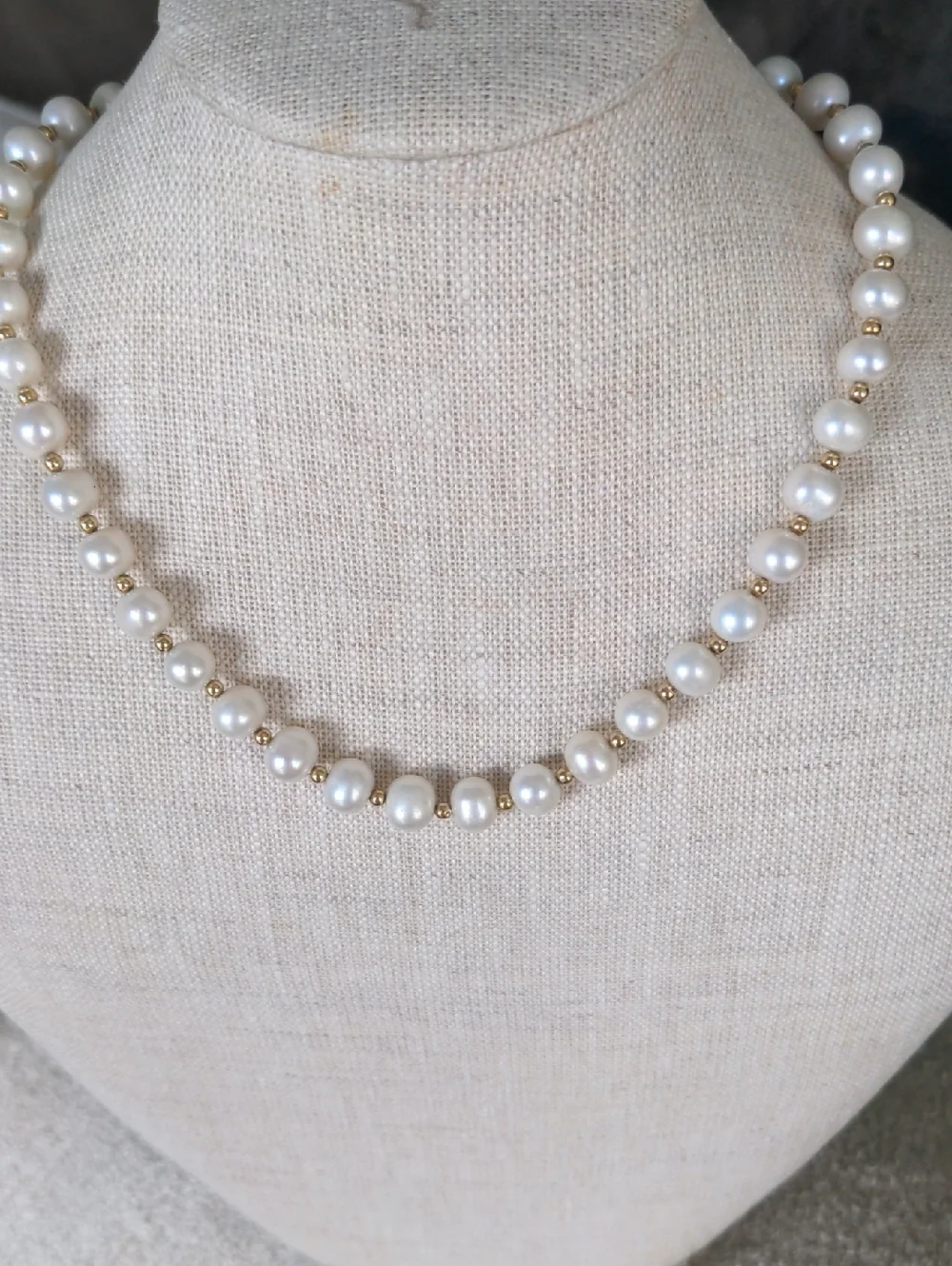 New 14k White Pearl Necklace &  Gold Bead Necklace 8 1/2  Mm, 18